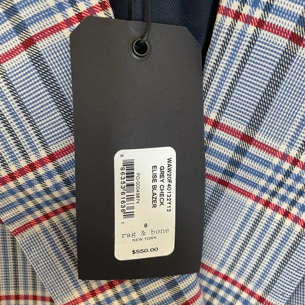 Rag & Bone Elise Wool Check Blazer Jacket Gray Blue Red White Plaid NWT 8 - Picture 7 of 8